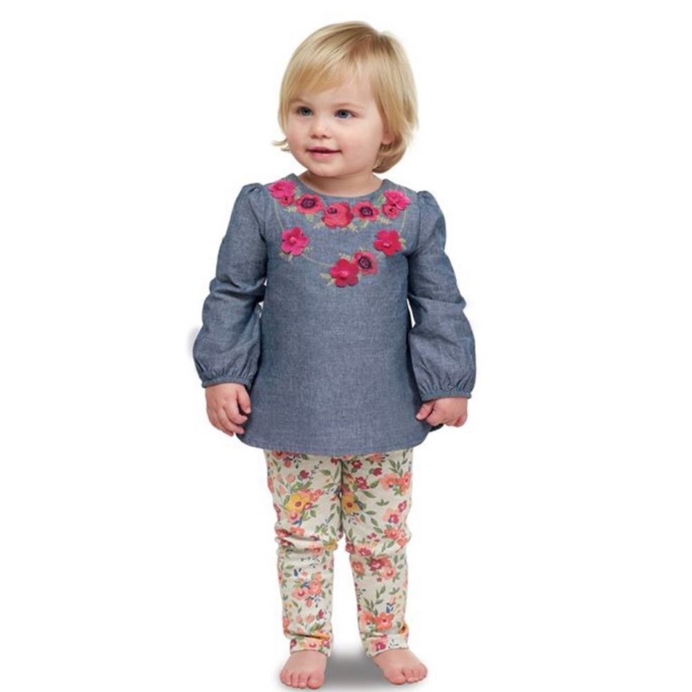 Mud Pie fliral chambray tunic & leggings set NWT 5T